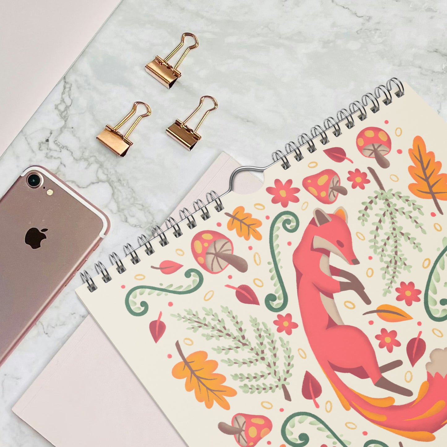 Close-up view of a 2026 wall calendar page showing a detailed folk-art animal illustration printed on thick 271 g/m² paper. Features a wire-bound top and clean monthly layout. Perfect for buyers searching for illustrated calendars, animal-themed art, colourful 2026 wall calendars, or decorative monthly hanging calendars.